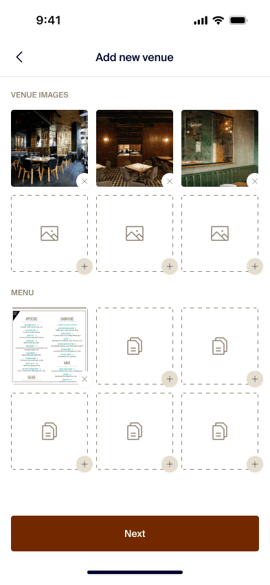Corner Table: Step 2: images & menu