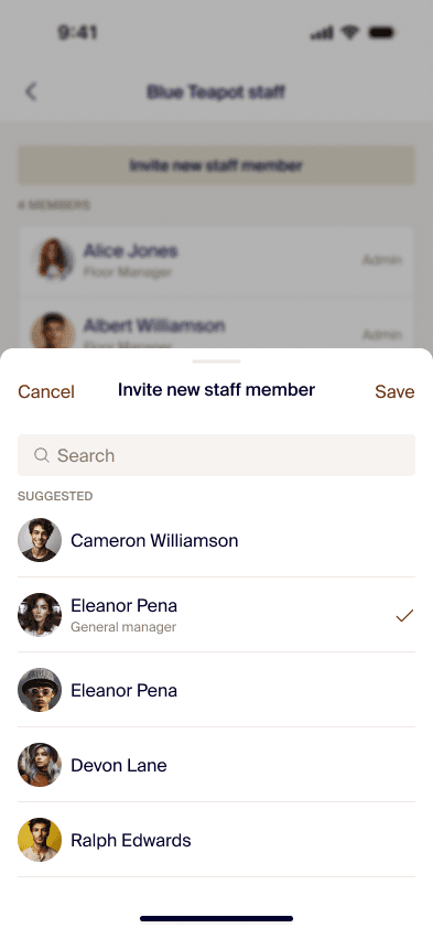 Corner Table: Invite selected