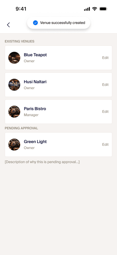 Corner Table: Pending approval