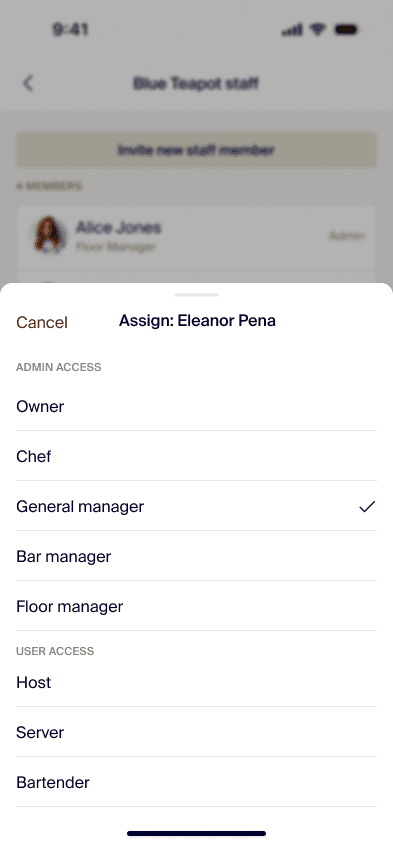 Corner Table: Assign a role