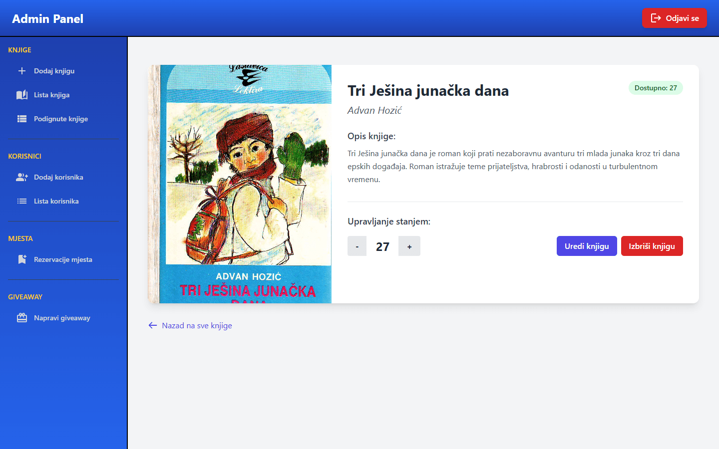 Biblioteka: Admin: book details and stock control