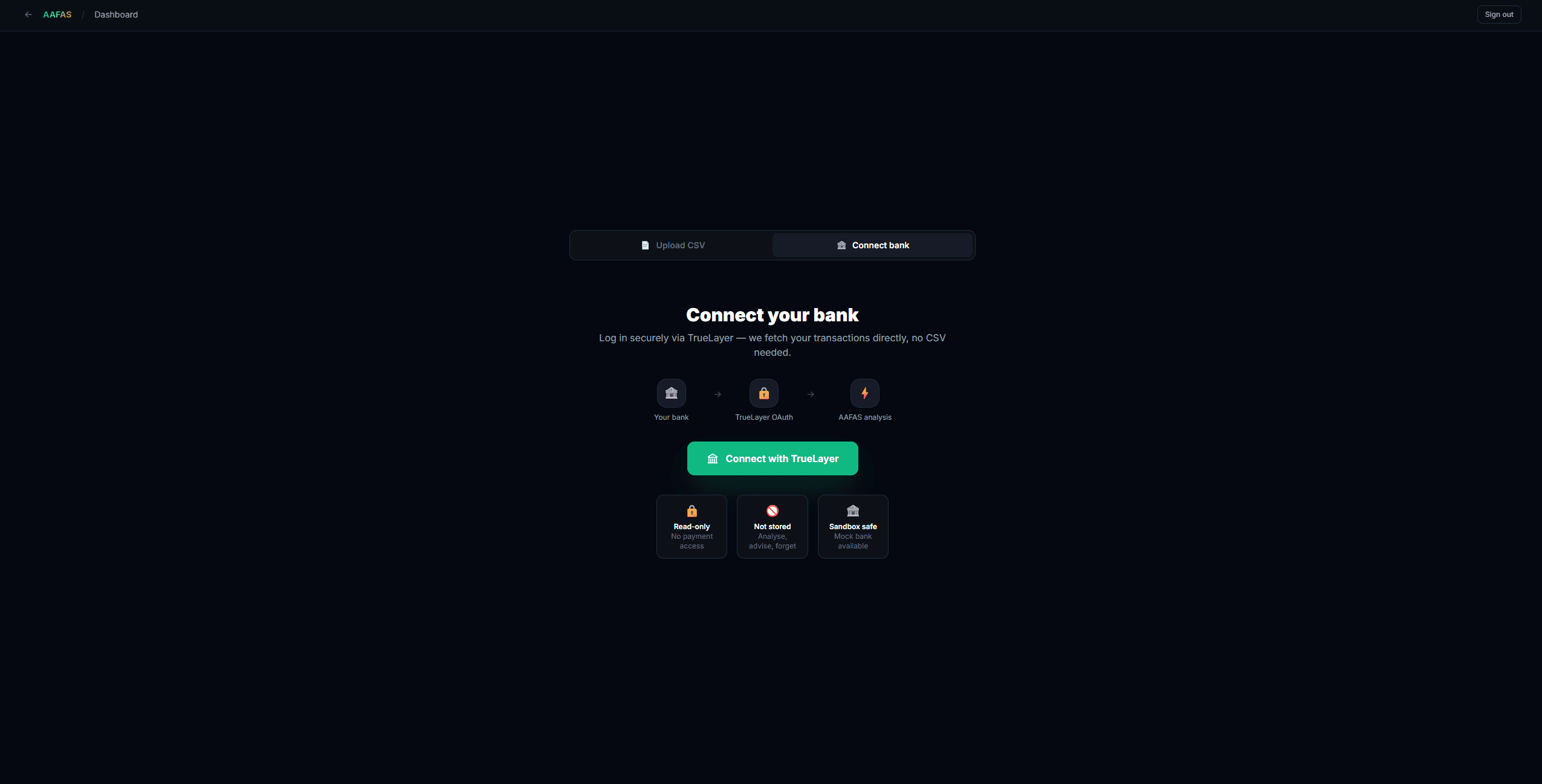 AAFAS: AI Financial Adviser: Connect a bank through TrueLayer