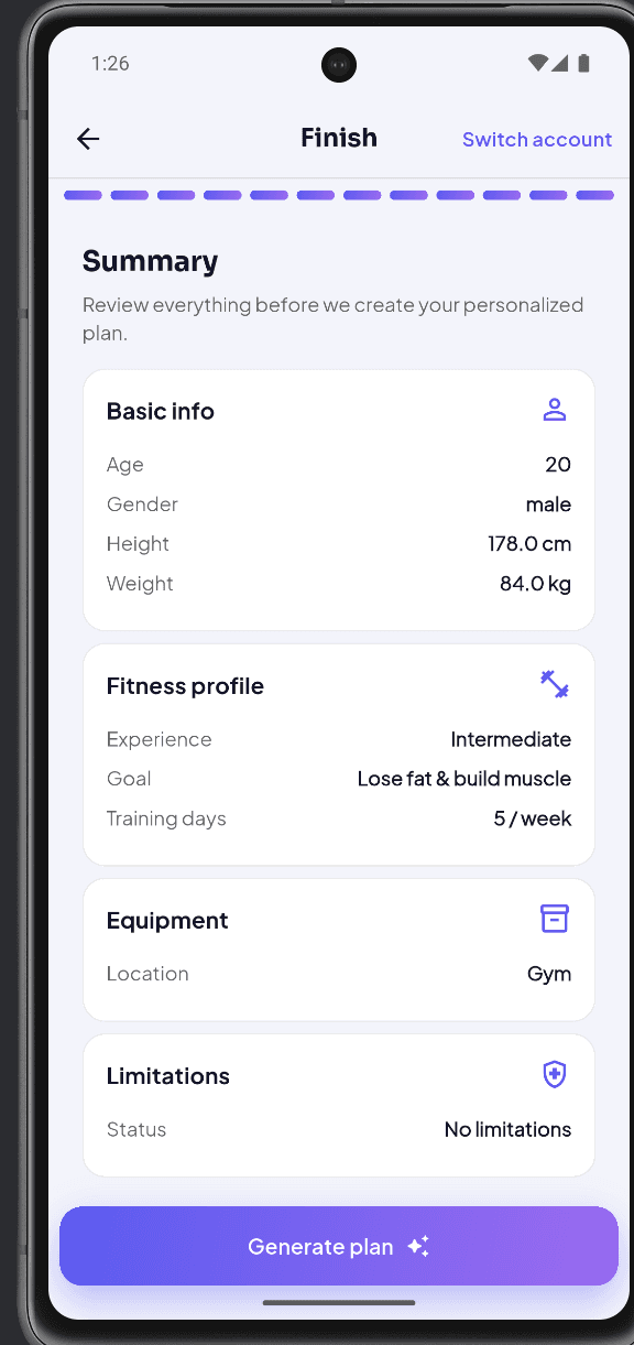FitMind AI: Summary → generate plan