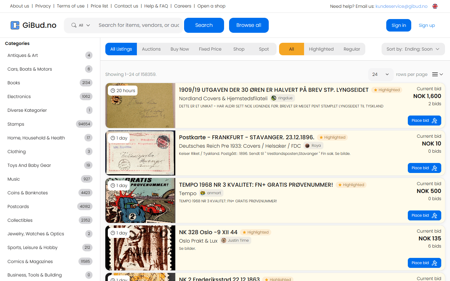 GiBud: Website: listings with live bids