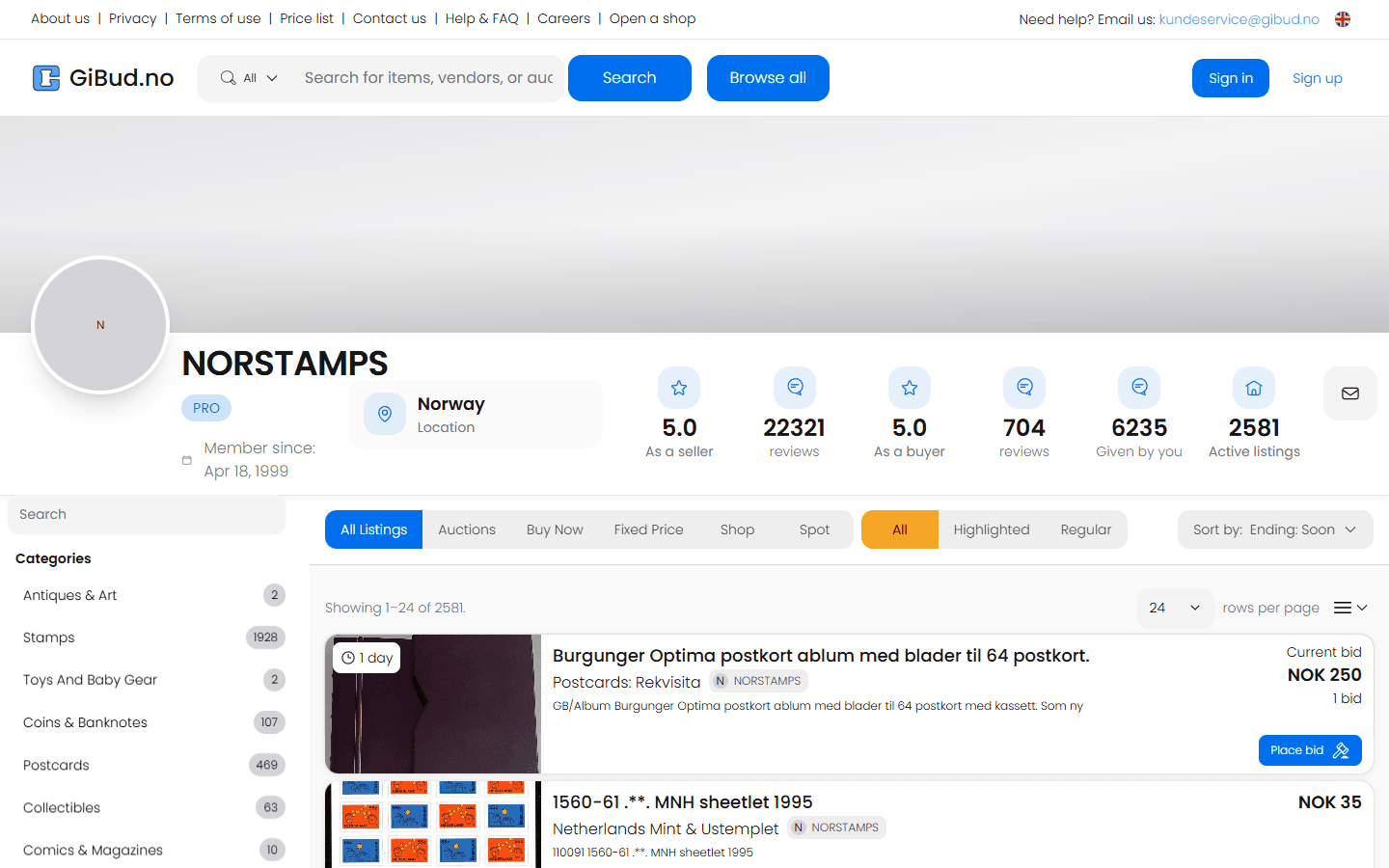 GiBud: Website: vendor profile